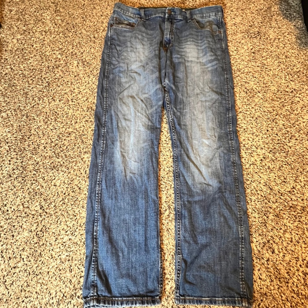 Wrangler Retro Slim Straight Jeans Mens 38x34 Medium Wash Blue Denim 10WLT88CW
